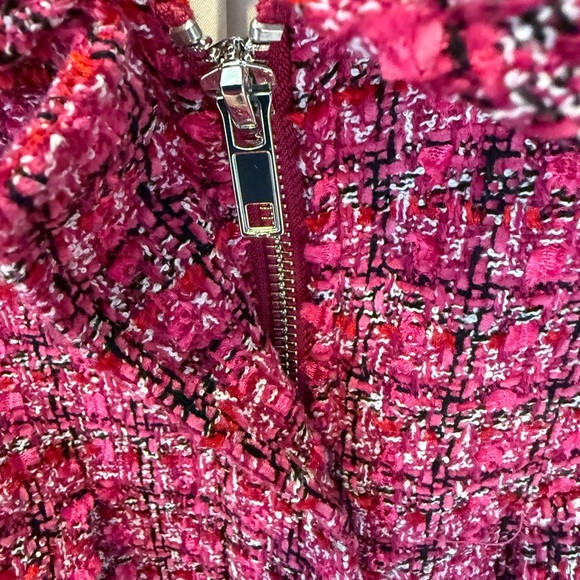 Rachel Zoe Pink Tweed Bouclé Cropped Zip Jacket Blazer S - Picture 6 of 13